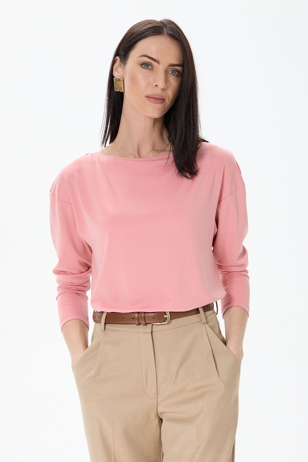 Лонгслив-лодочка розовая вискоза