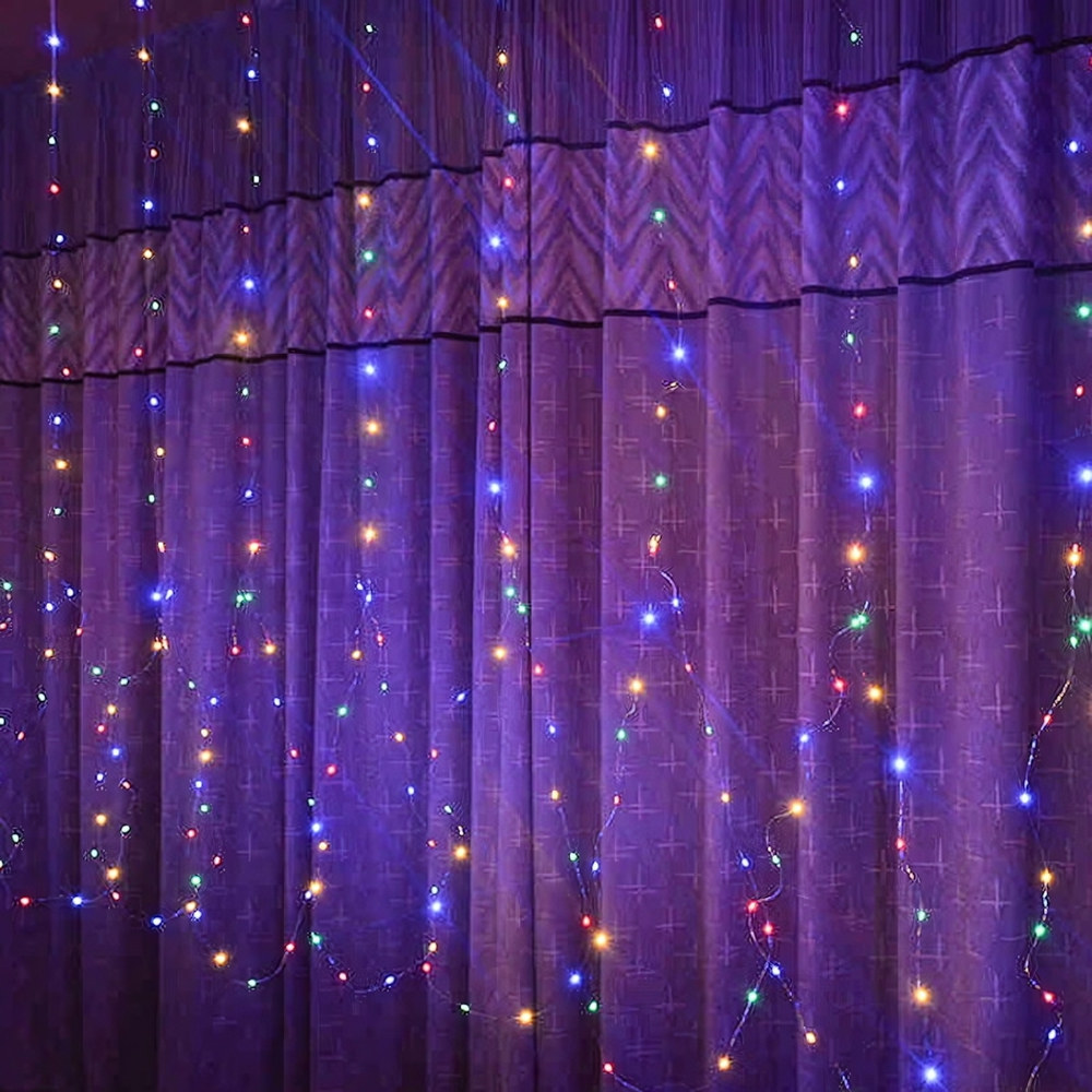 Гирлянда электрическая занавес "Бриллиант" 3*3м, 300 ламп LED, 8 режимов, с пультом, мультицвет