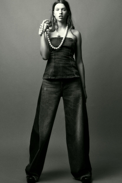 ZARA ДЖИНСОВЫЙ ТОП-БАНДО TRF, МОРСКОЙ СИНИЙ