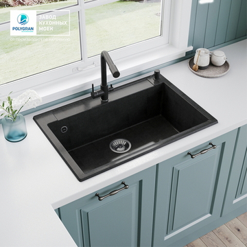 Мойка POLYGRAN ARGO-760 черный №16, смеситель DORADO черный №16