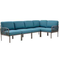 Пятиместный уличный диван Komodo 5, коричневый, синие подушки