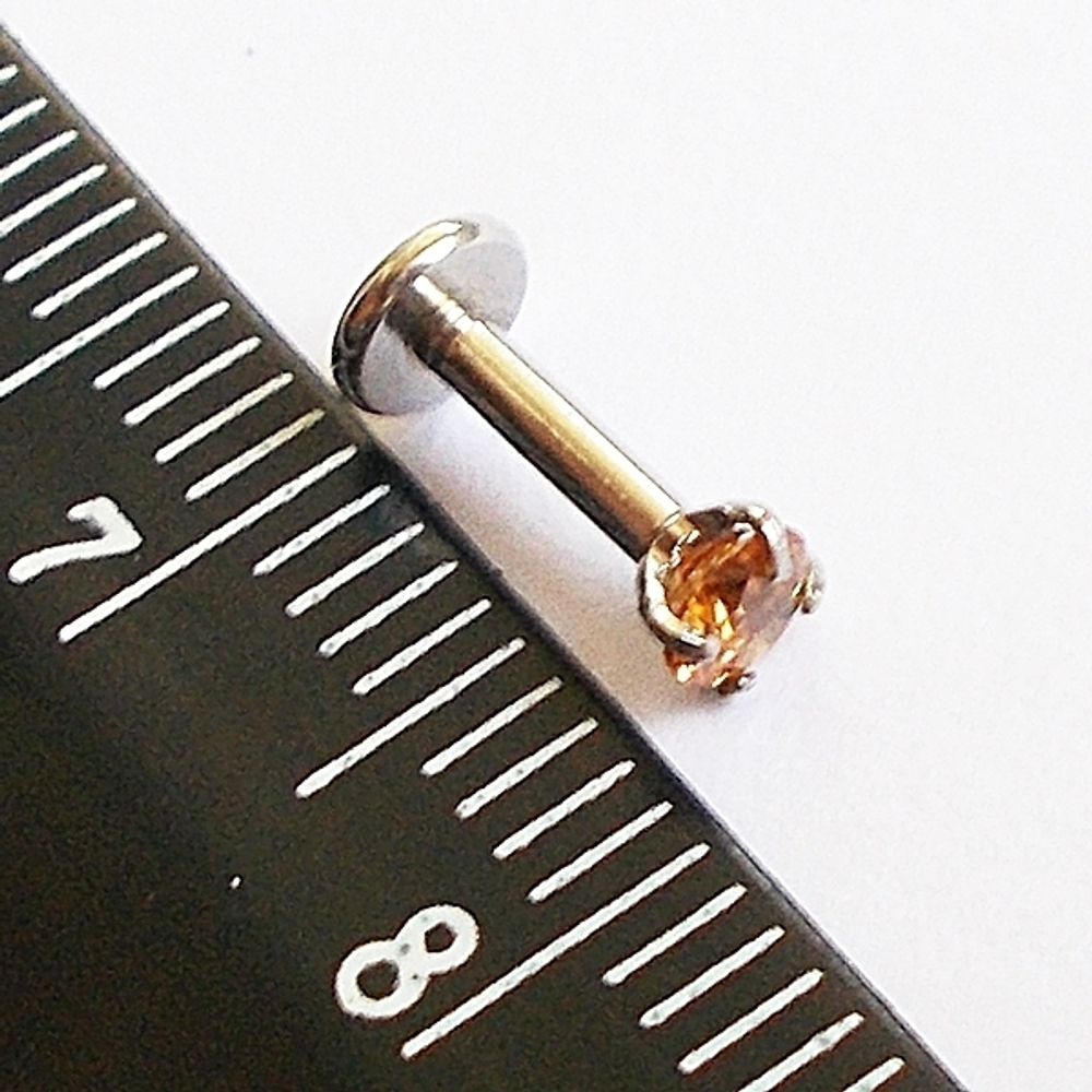 Пирсинг. Лабрета интернал для пирсинга губы 6 мм с желтым кристаллом 3 мм. Медицинская сталь.