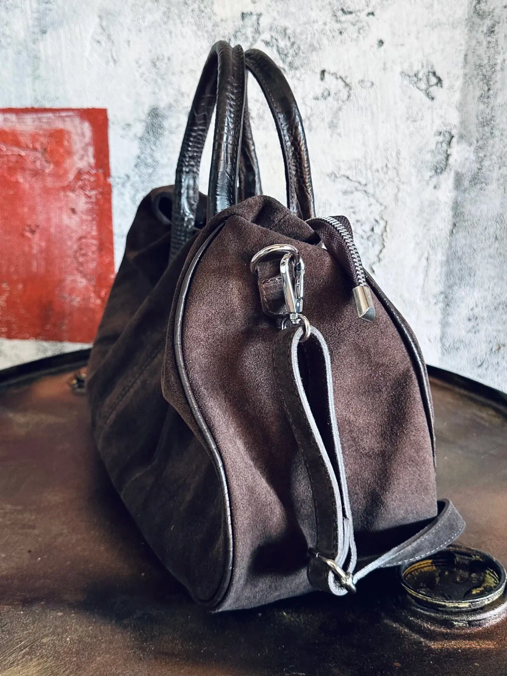 Женская коричневая сумка из натуральной замши