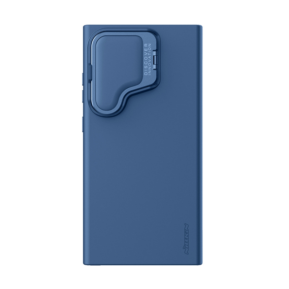 Чехол от Nillkin покрытый шелковистым силиконом синего цвета (Midnight Blue) для Samsung Galaxy S24 Ultra, серия CamShield Silky Prop Silicone Case (с металлической откидной крышкой)