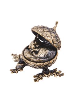AM-4166 Шкатулка «Белочка в желуде» (латунь, янтарь)