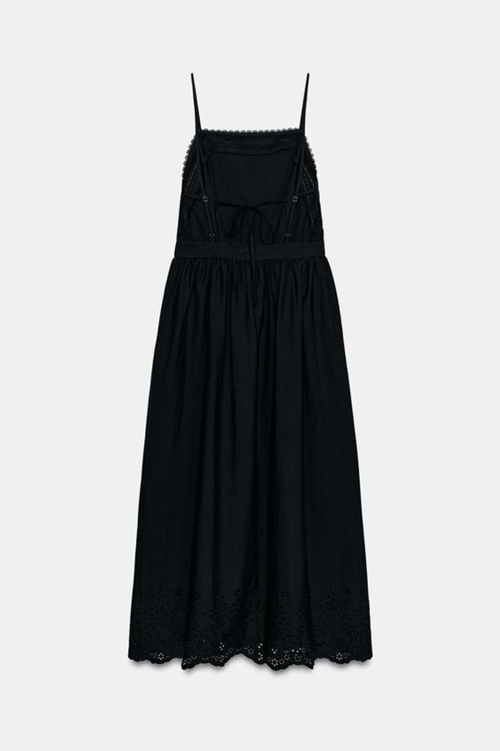 ZARA ПЛАТЬЕ МИДИ С АЖУРНОЙ ВЫШИВКОЙ, ЧЕРНЫЙ