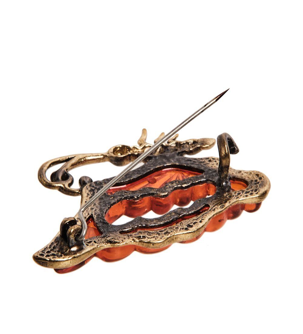 AM-2545 Брошь «Бабочка Ночная» (латунь, янтарь)
