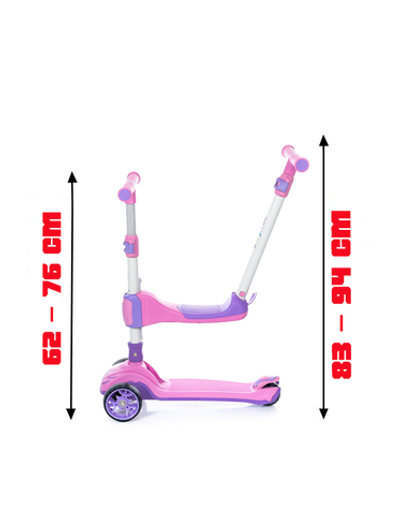 Самокат-беговел 3 в 1 Scooter Micar Transformer складной со светящимися колесами, сиденьем и родительской ручкой Розовый (Арт. Ro 208)