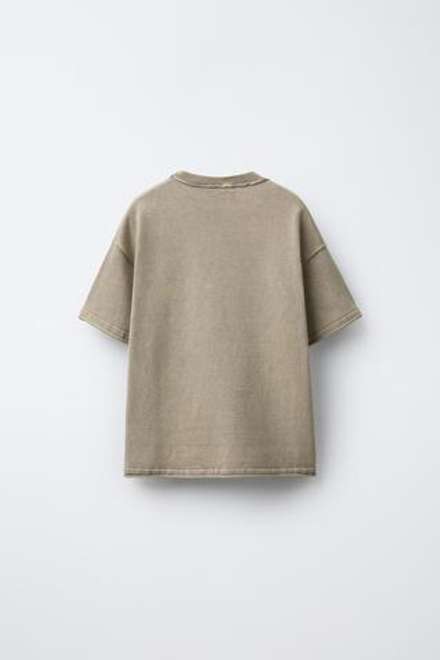 ZARA ФУТБОЛКА ТРИКОТАЖНАЯ С НАДПИСЬЮ, РЫЖЕВАТО-КОРИЧНЕВЫЙ