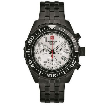 С браслетом Мужские наручные часы с черным браслетом Swiss Alpine Military 7076.9172 chrono 44mm 10ATM