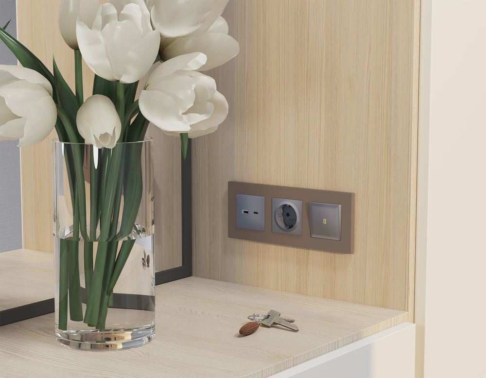 MA502030 Комплект механизма 1-кл проходного выключателя с подсветкой 3200K ALFA Сталь матовый QUANT (AP5020, VM105, G22Y)