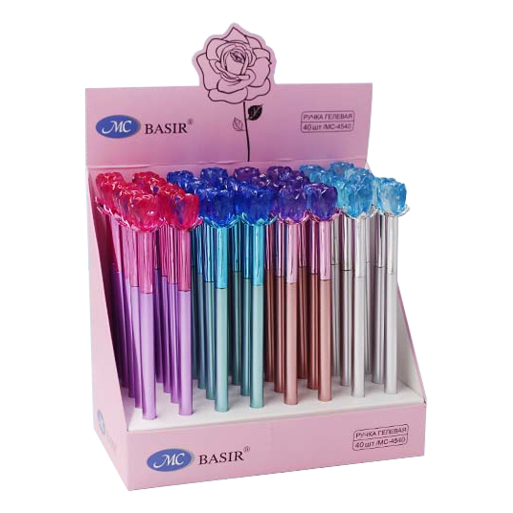 Ручка гелевая, Basir, синие чернила, серия "Роза", объёмный корпус с фигуркой, 40 шт