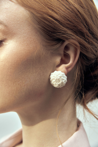 Серьги Георгин, белый фарфор