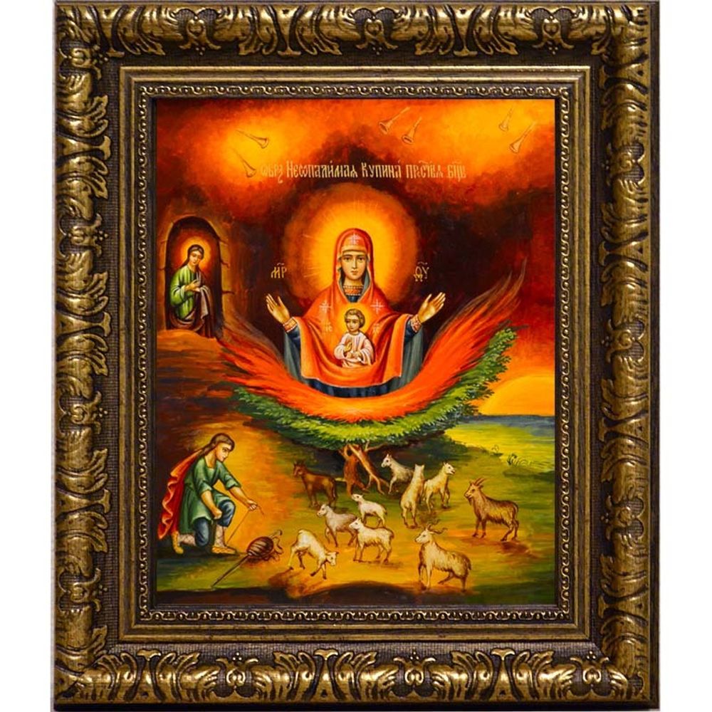 Неопалимая Купина - несгораемый куст. Икона на холсте.