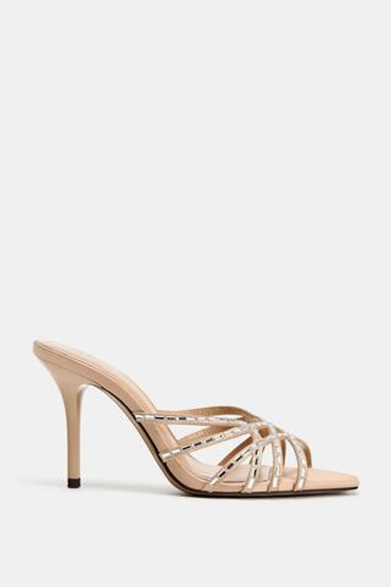 ZARA БОСОНОЖКИ С БЛЕСТЯЩИМИ РЕМЕШКАМИ, БЕЖЕВЫЙ