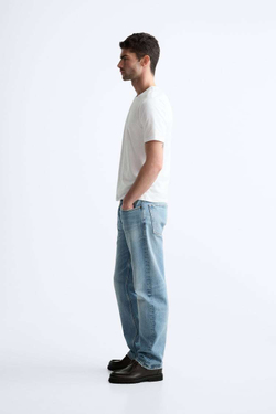 ZARA БАЗОВАЯ ФУТБОЛКА SLIM FIT, БЕЛЫЙ