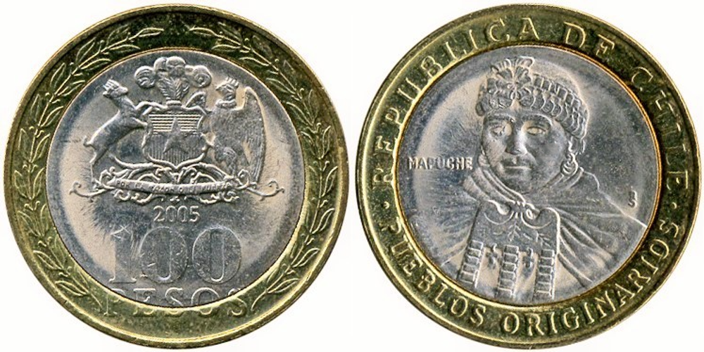 Чили 100 песо, 2005 Герб XF