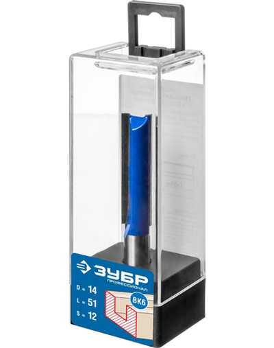 ЗУБР 14 x 51 мм, хвостовик 12 мм, фреза пазовая прямая. удлиненная, Профессионал (28754-14-51)