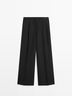 Massimo Dutti Брюки из струящегося льна, черный