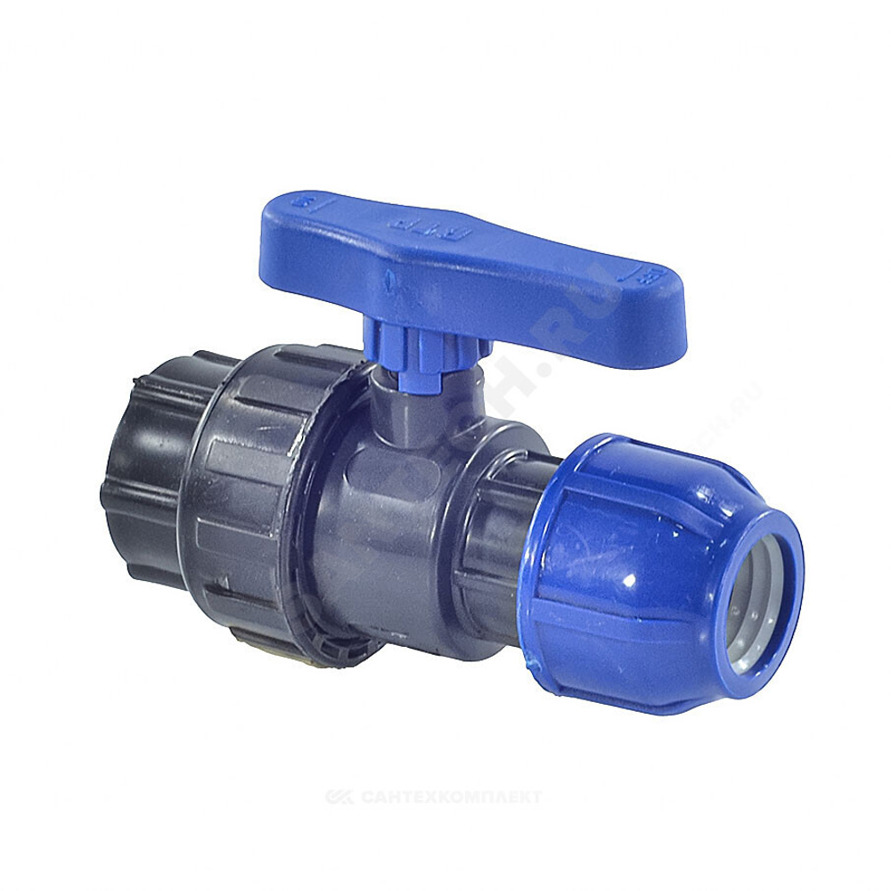 Кран шаровой компрессионный ПЭ Дн 32х1/2" ВР Ру10 RTP (РосТурПласт) 14397