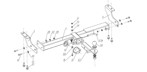 Фаркоп под квадрат для Toyota Prius 20, с 2003 г., Бизон.FA 0481-E