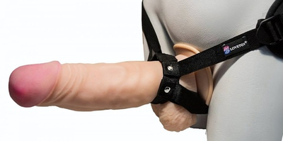 Поясной супергигант на присоске - 24,5 см. (Цвет: телесный с черным)