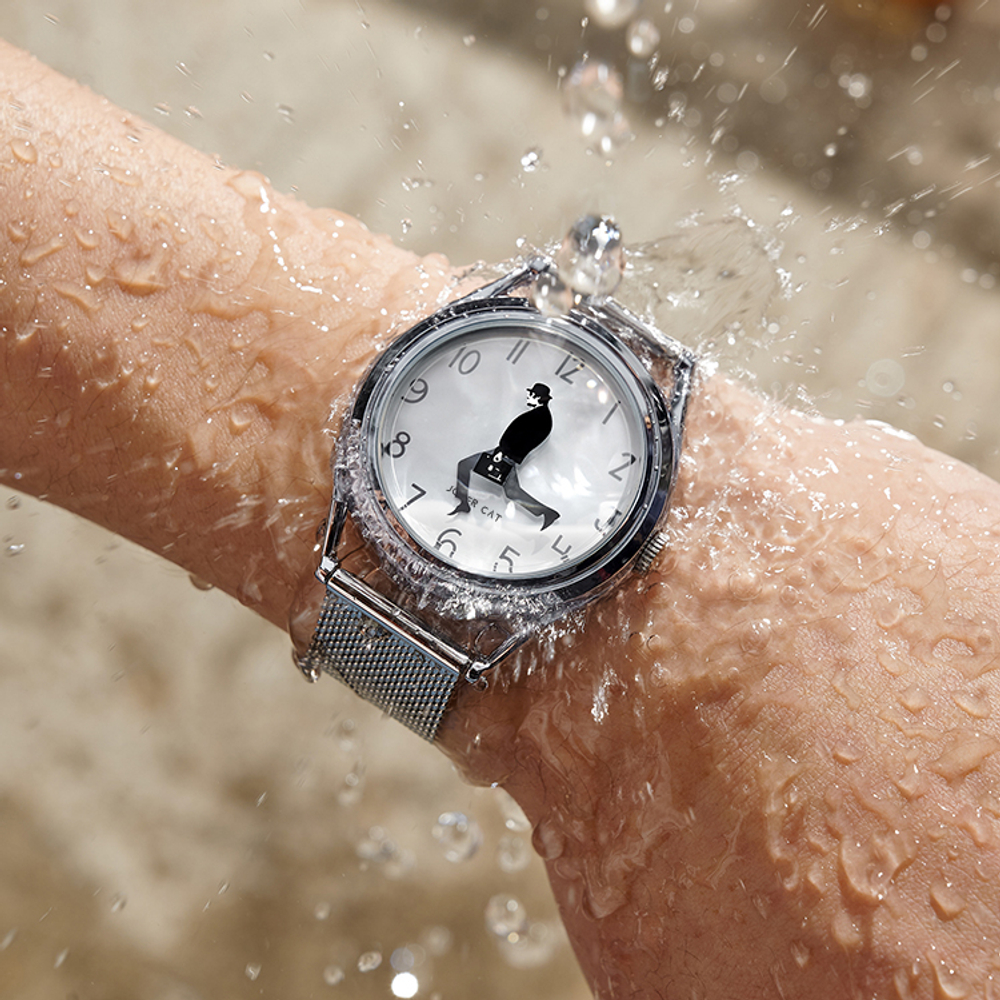 JOKER CAT Quartz Movement Steel Strap Watch Unisex Blue Dial