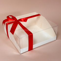 Коробка для торта с прозрачной крышкой 23,5 х 23,5 х 10 cм, белая