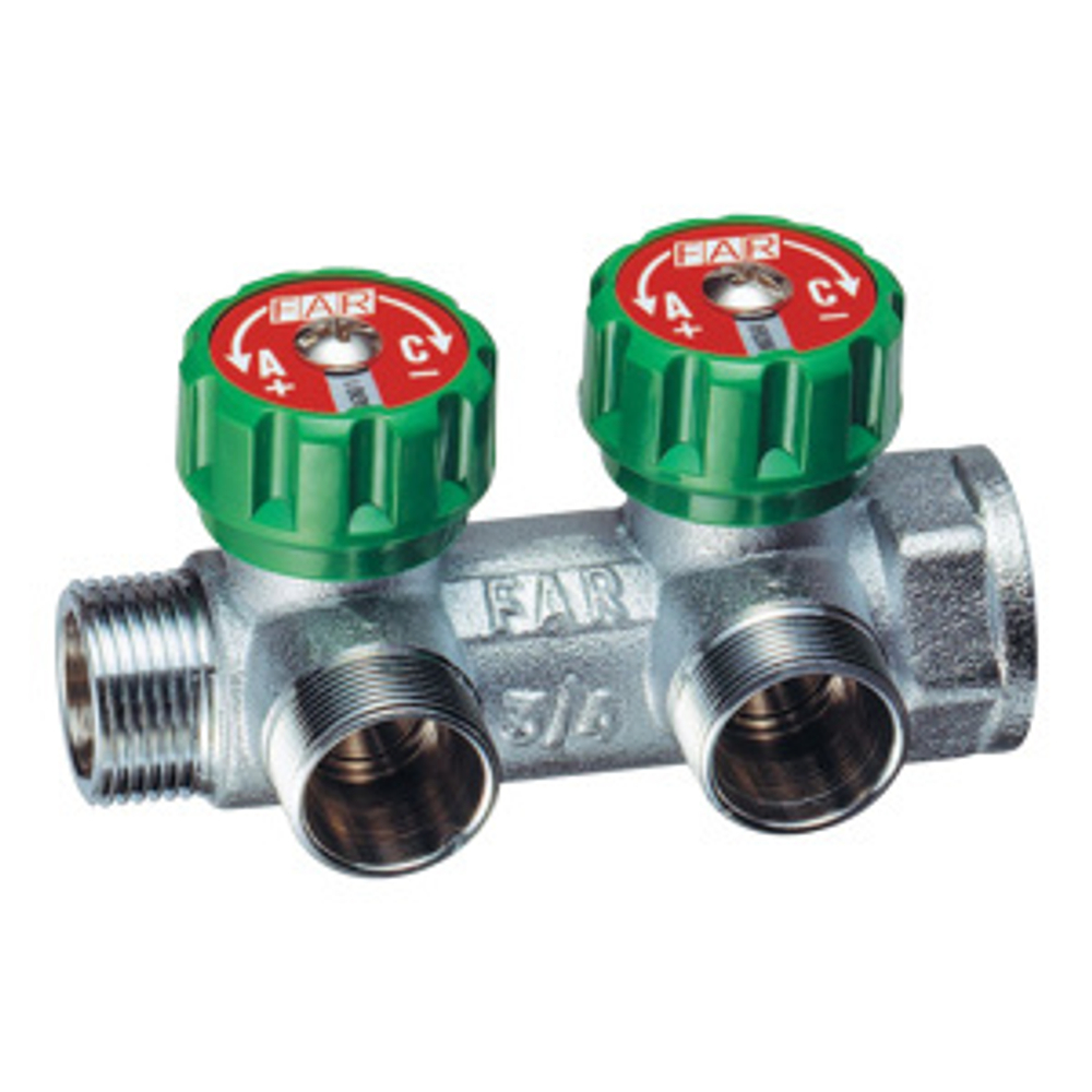 Коллектор регулирующий 3/4", 2 отвода М24х19 FAR