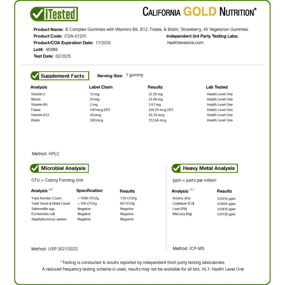 California Gold Nutrition, жевательные таблетки с комплексом витаминов группы B с витаминами B6 и B12, фолатом и биотином, клубника, 45 вегетарианских жевательных таблеток