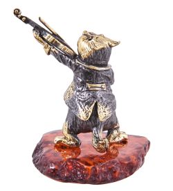 Народные промыслы AM-3864 Фигурка «Кот Скрипач» (латунь, янтарь)