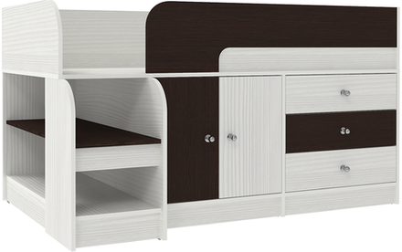Кровать-чердак КарИВи Астра 9, 1 Белое Дерево Венге
