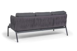 "Ронда" диван 3-местный плетеный из роупа, каркас алюминий темно-серый (RAL7024) муар, роуп серый 40 мм tex, ткань темно-серая 027