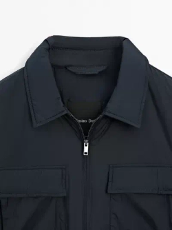 Massimo Dutti Непромокаемая легкая парка из смесового пуха, темно-синий