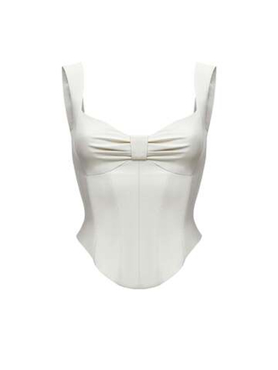 Драпированный удлиненный корсетный топ из эко-кожи