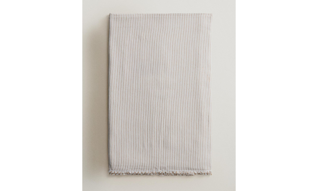 Zara Home плед из хлопка, коричневый, в полоску