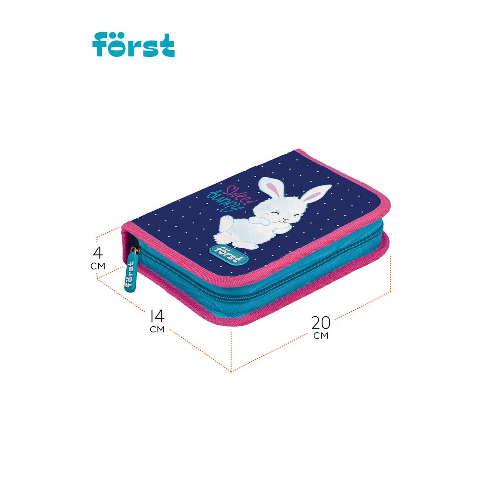 Пенал 1 отделение, 200*140*40 Först "Sweet bunny", дополнительная откидная секция, полиэстер