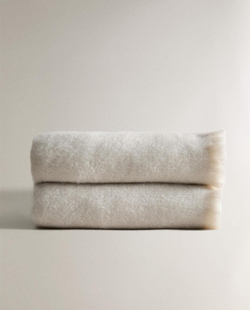 Zara Home - Мягкий плед с бахромой, синий, 140x190 см