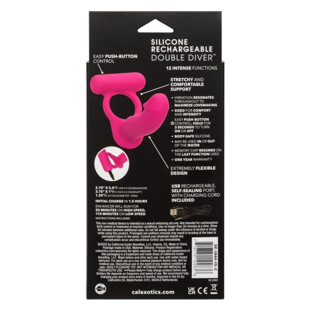 Розовая насадка для двойного проникновения Silicone Rechargeable Double Diver (Цвет: розовый)