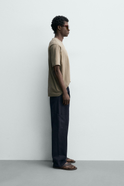 ZARA ФУТБОЛКА REGULAR FIT LIGHTWEIGHT ORIGINS, БЕЖЕВЫЙ МЕЛАНЖ