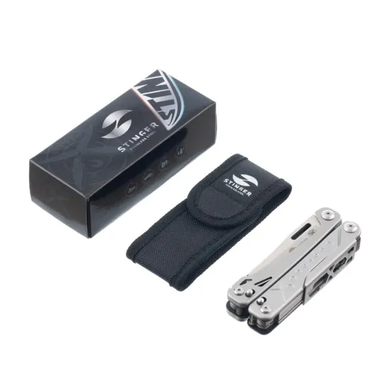 Мультитул Stinger, 105 х 38 мм, 19 функций, нержавеющая сталь, серебристый, в комплекте нейлоновый чехол, в картонной коробке