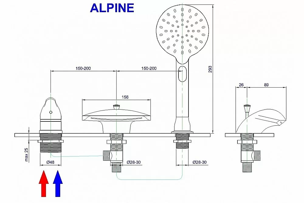 Смеситель на борт ванны Royal Bath Alpine RB2102 хром