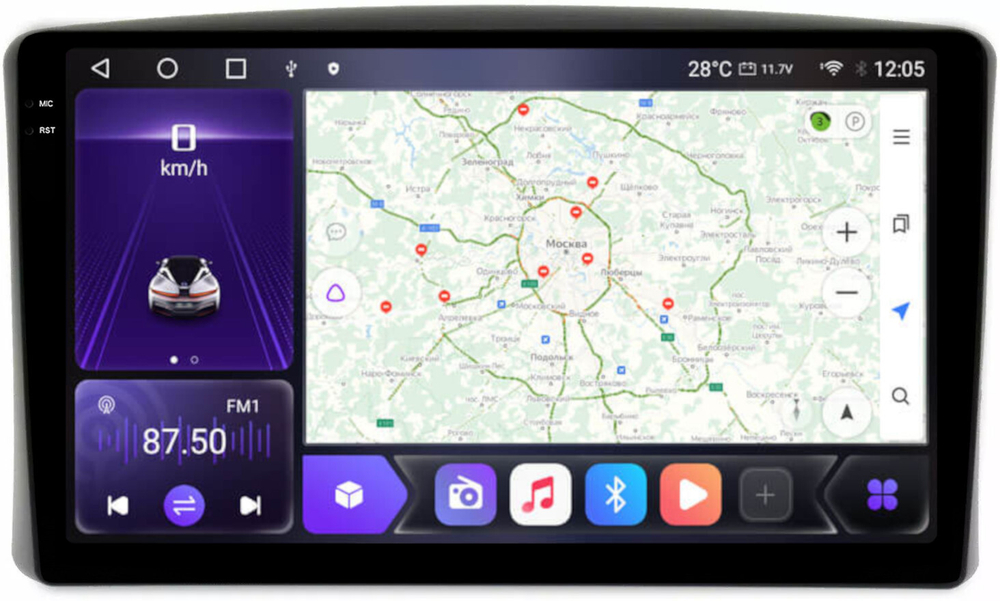 Магнитола для Toyota Land Cruiser 100 1998-2002 (три крутилки климата) - Carmedia OL-9424 QLed+2K, Android 12, TS10,  CarPlay, 4G SIM-слот