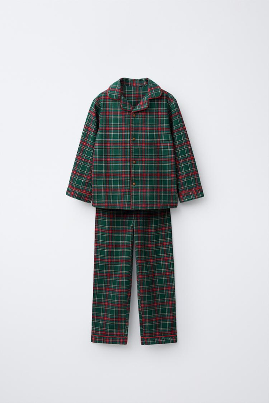 ZARA ФЛАНЕЛЕВАЯ ПИЖАМА В КЛЕТКУ, ЗЕЛЕНЫЙ