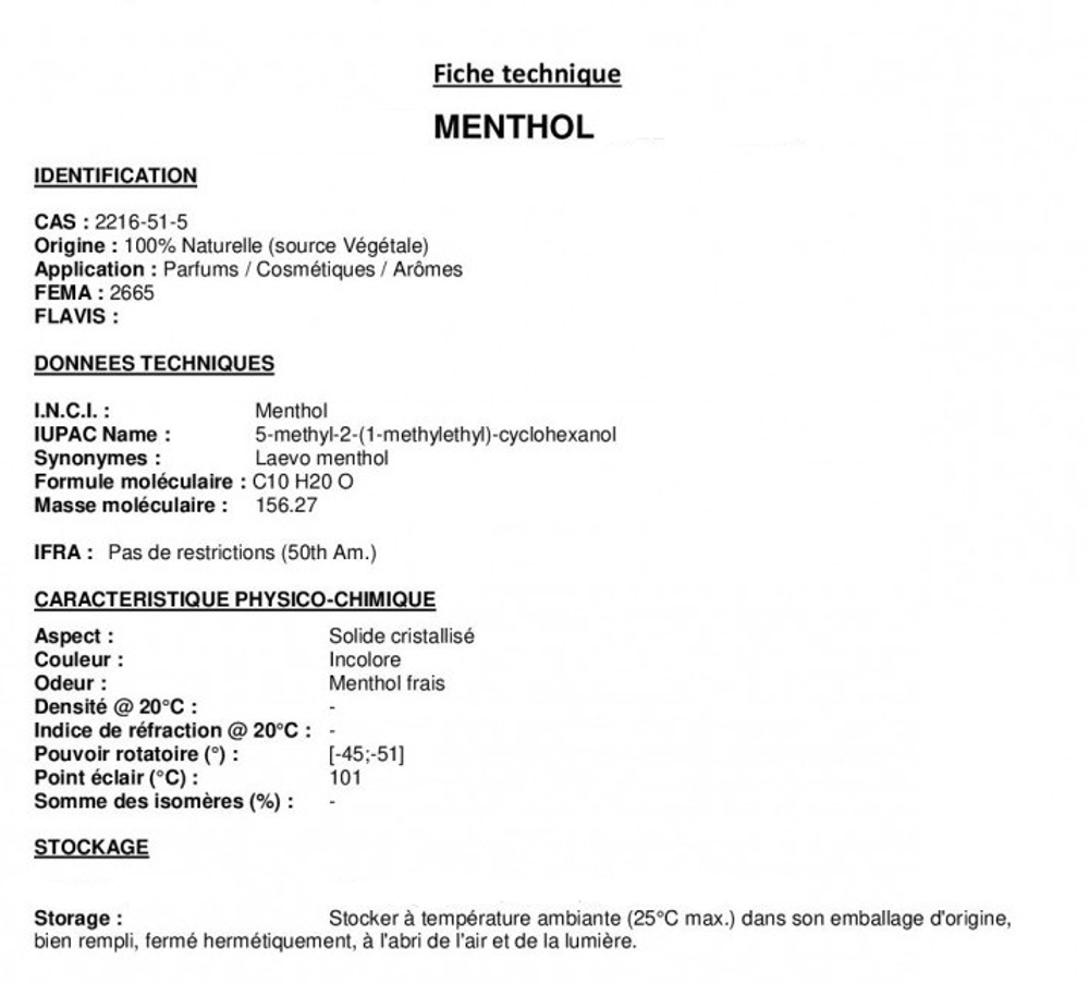 MENTHOL / МЕНТОЛ кристаллический CAS 89-78-1