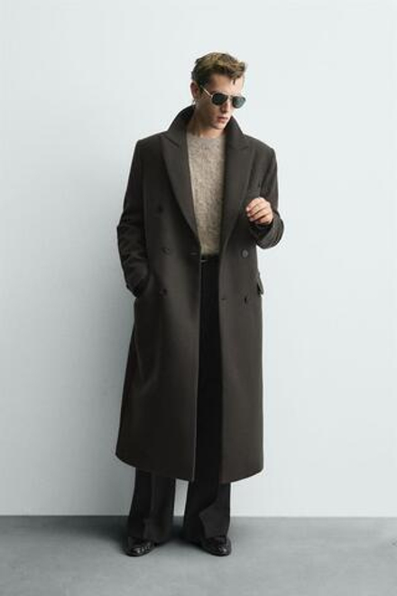 ZARA ДВУБОРТНОЕ ПАЛЬТО ИЗ СМЕСОВОЙ ШЕРСТИ MANTECO® LIMITED EDITION, АНТРАЦИТОВО-СЕРЫЙ