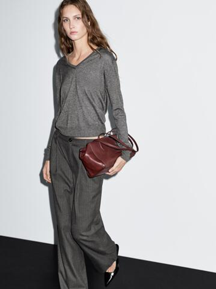 Massimo Dutti Широкие брюки в тонкую полоску со средней посадкой, темно-серый