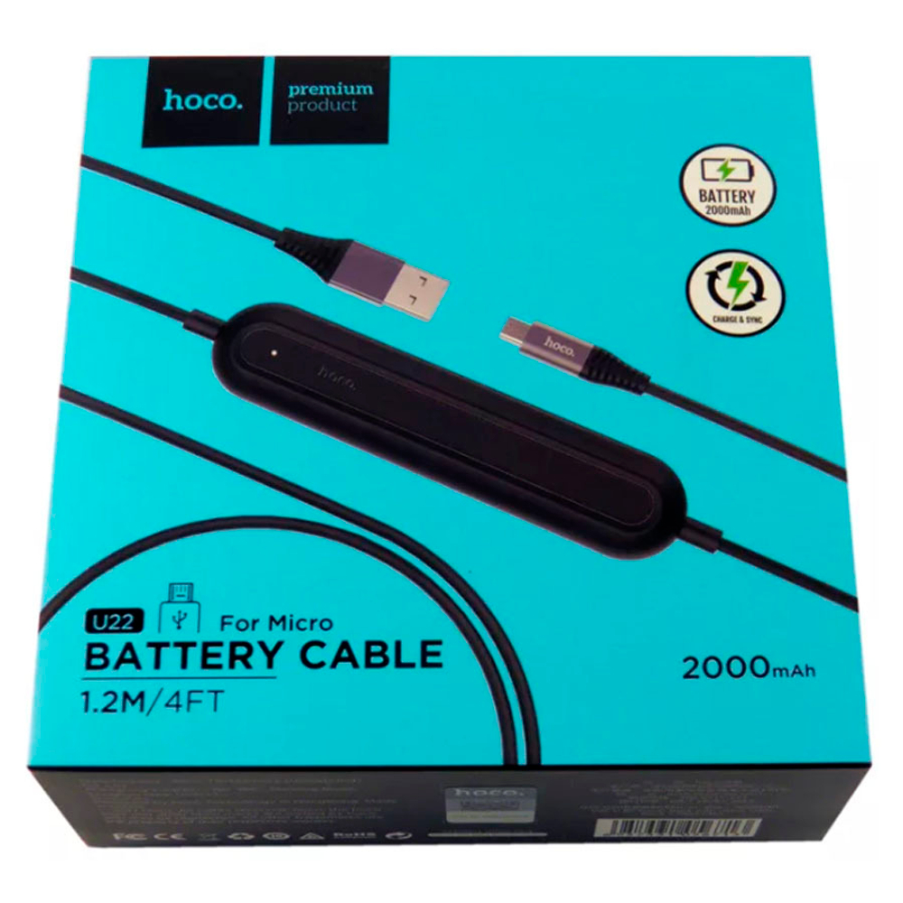 Кабель USB - Lightning (для iPhone) Hoco U22 (c аккумулятором 2000 mAh) Черный
