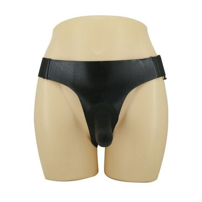 Страпон на эластичных ремнях Ultra Harness Les Dildo - 15 см. (Цвет: черный)