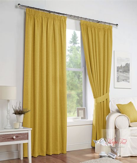 Длинные шторы. Палермо (охра, тёмно-жёлтый). Плотные шторы канвас.